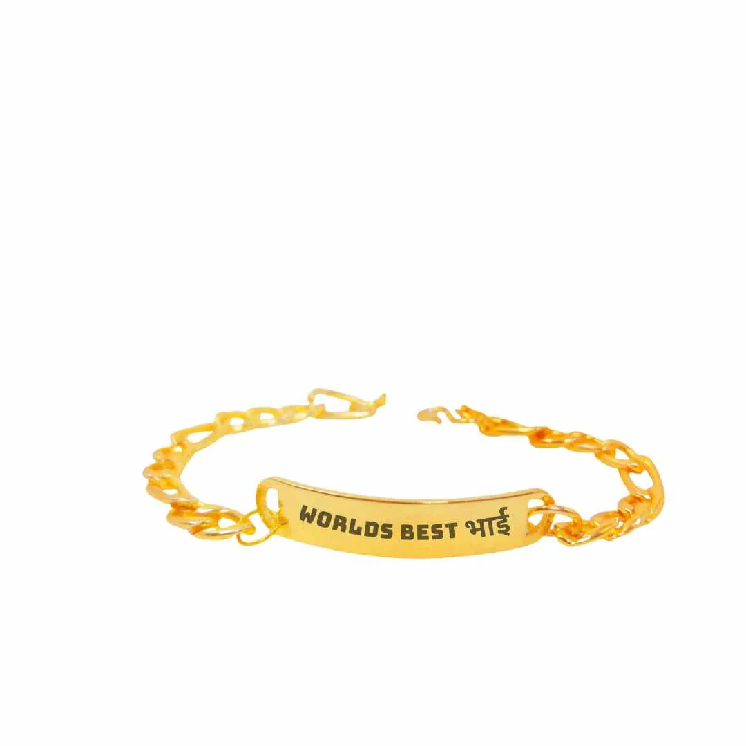 Gift for Raksha Bandhan Fashion Bracelet With Engraving Unique Rakhi Gifts For Brother -Black Rhodium/Gold Plated -Worlds best भाई - Image 4
