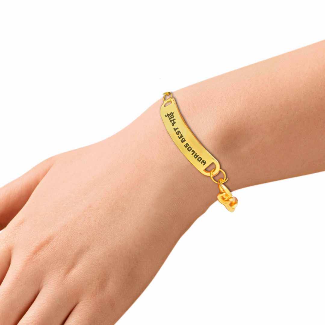 Gift for Raksha Bandhan Fashion Bracelet With Engraving Unique Rakhi Gifts For Brother -Black Rhodium/Gold Plated -Worlds best भाई - Image 6