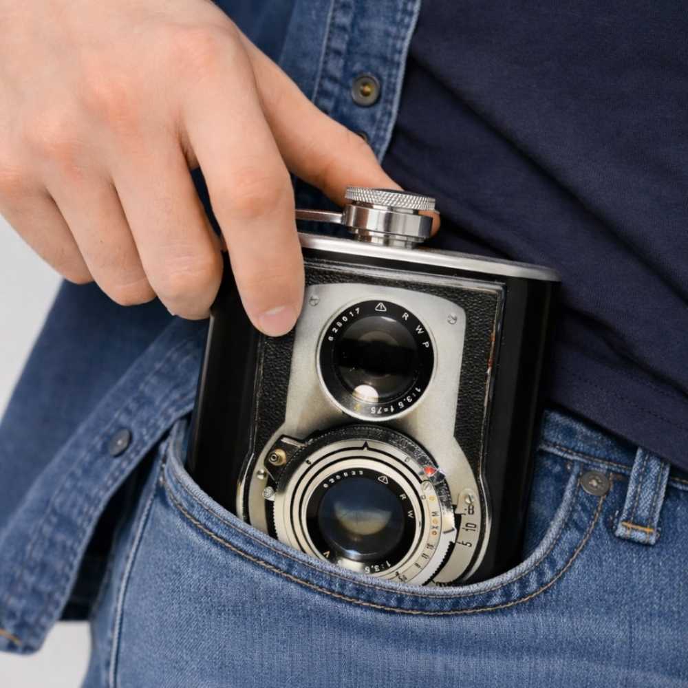 Hip Flask - Retro Vintage Camera - Image 3