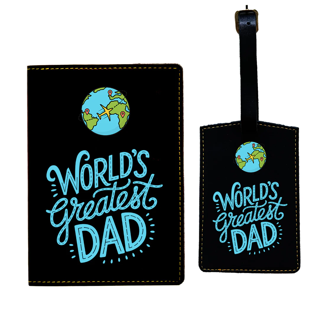 Gifts for Father's Day Travel Set, PU Leather Pouch, Passport Cover and Luggage Tag, World's Greatest Dad Design - Image 9