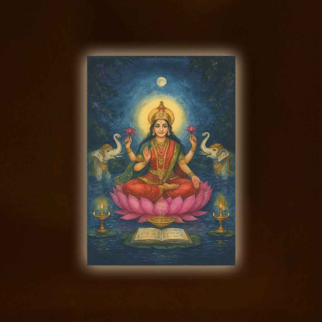 God Lakshmi Photo Frame with Built in LED-Laxmi Devi Light Wall Art - Image 3
