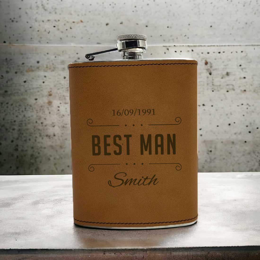 Personalized Groomsmen Gifts PU Leather Hip Flask With Funnel - Best Man Bachelor Party Gift