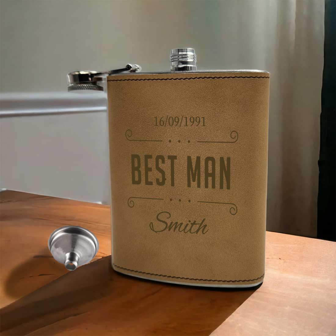 Personalized Groomsmen Gifts PU Leather Hip Flask With Funnel - Best Man Bachelor Party Gift - Image 4