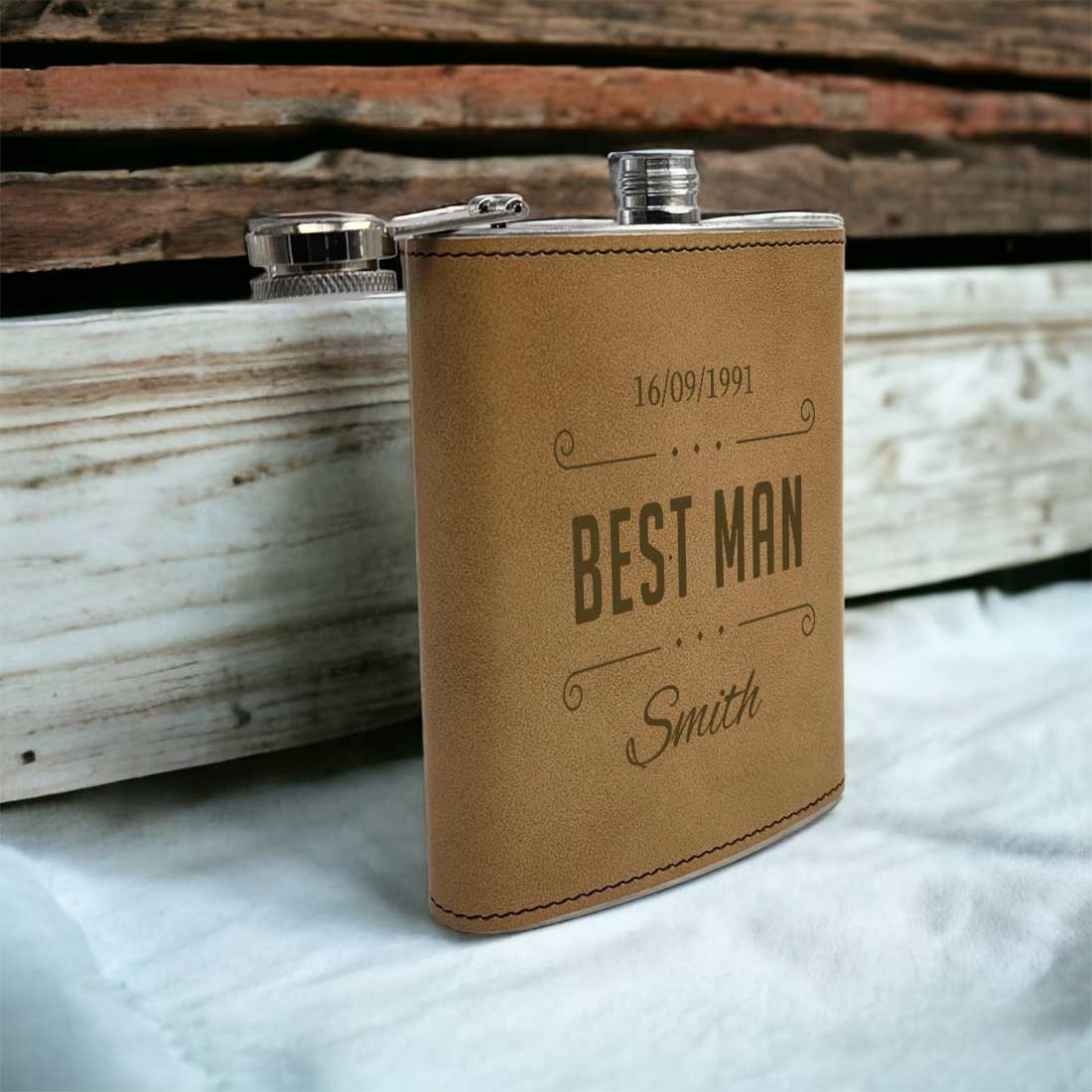 Personalized Groomsmen Gifts PU Leather Hip Flask With Funnel - Best Man Bachelor Party Gift - Image 5