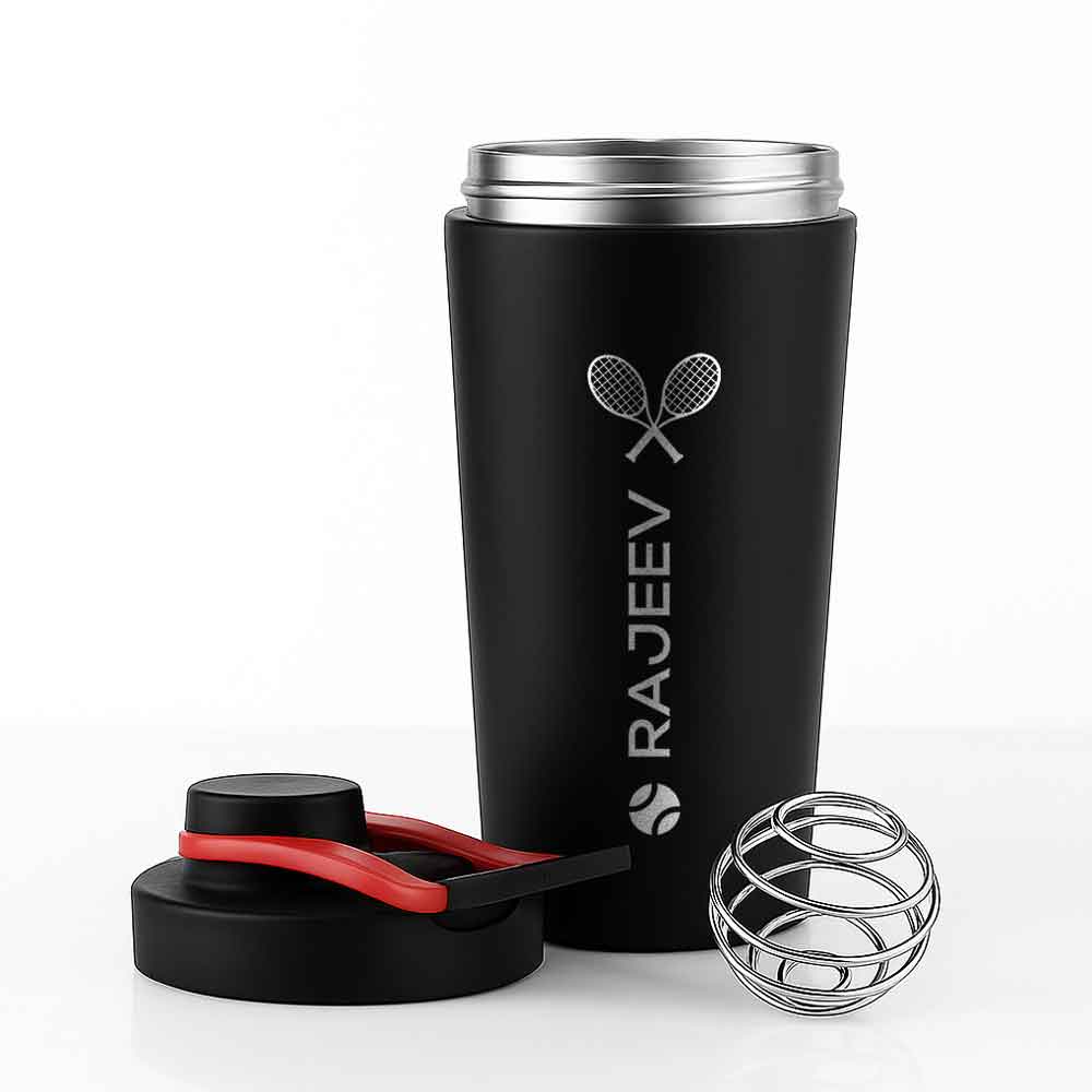 Personalised Gym Shaker Bottle for Protein Shakes Stainless Steel Mixer with Whisk Ball - Image 3