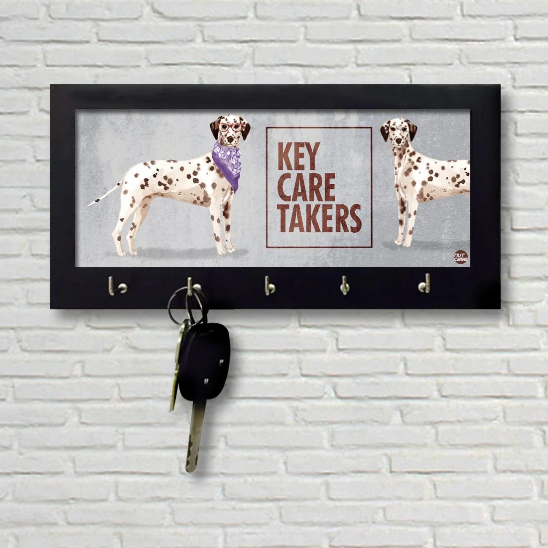 Key Holder Hanger for Wall Decor With 5 Hooks - Black Spot Dog - Image 2