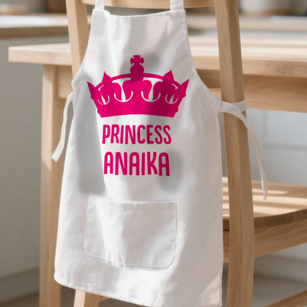 Personalised Girls Apron with Name and Princess Crown - Image 2