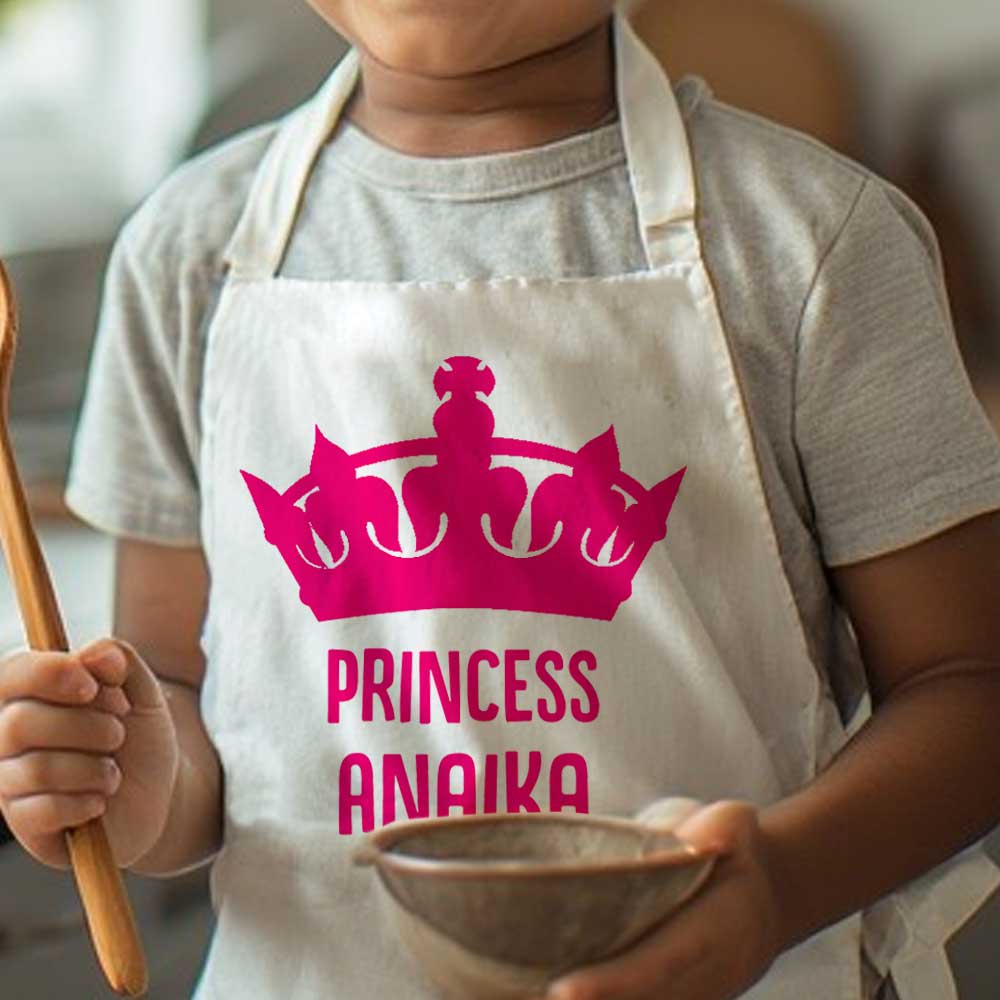 Personalised Girls Apron with Name and Princess Crown - Image 3