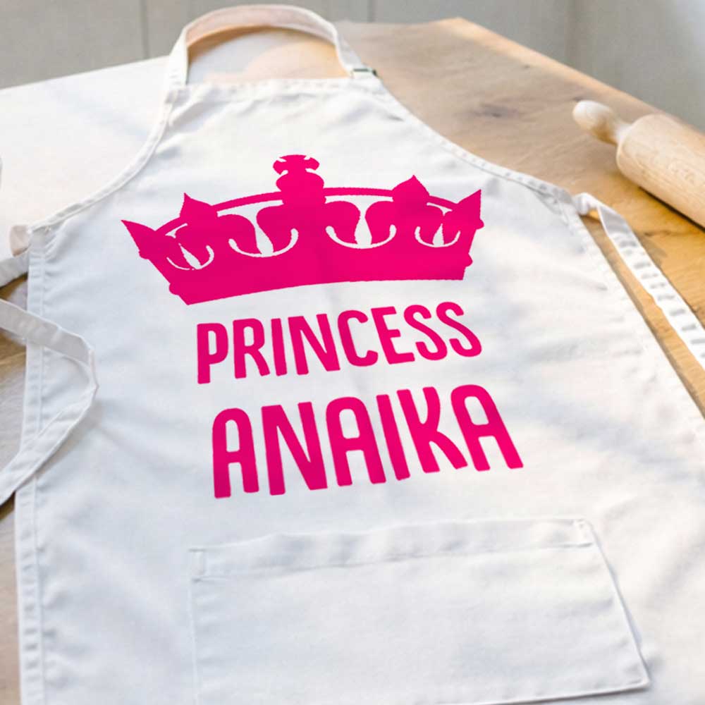 Personalised Girls Apron with Name and Princess Crown - Image 4