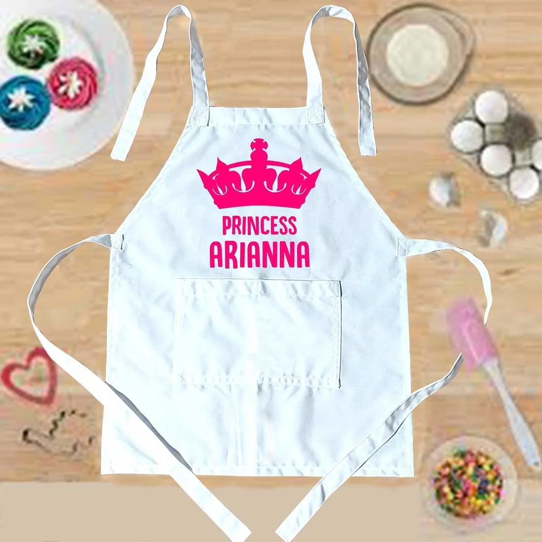 Personalised Girls Apron with Name and Princess Crown - Image 7