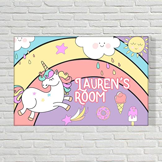 Children's Custom Door Name Plate - Unicorn Rainbows Sunshine - Image 2
