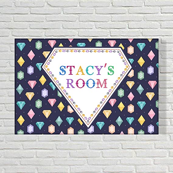 Custom Kids Name Plate - Colorful Diamonds. - Image 2