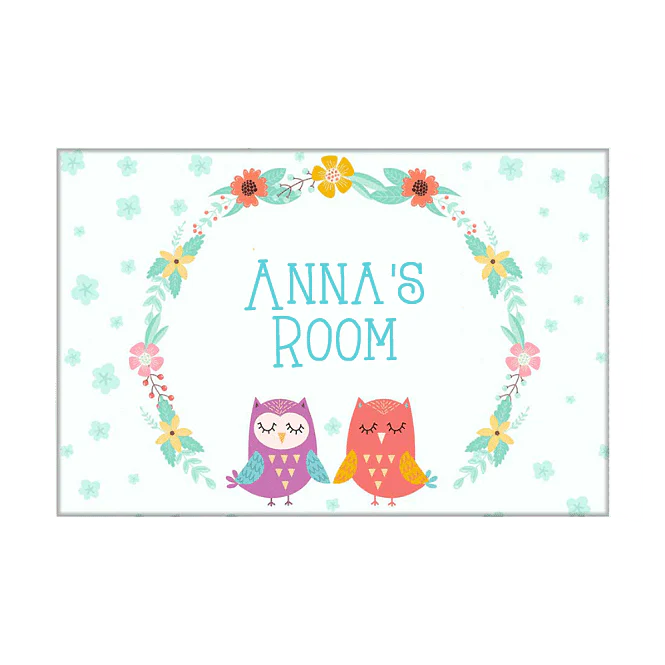 Kids Custom Room Name Plate - Floral & Owl