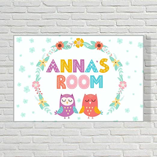 Kids Custom Room Name Plate - Floral & Owl - Image 2