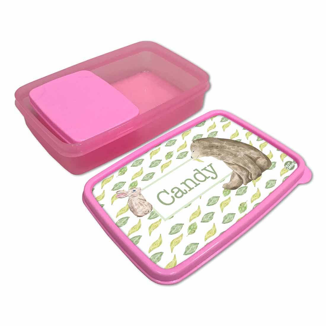 Custom Lunch Box With Name for Girl Snack Containers - Bear & Rabbit - Image 3