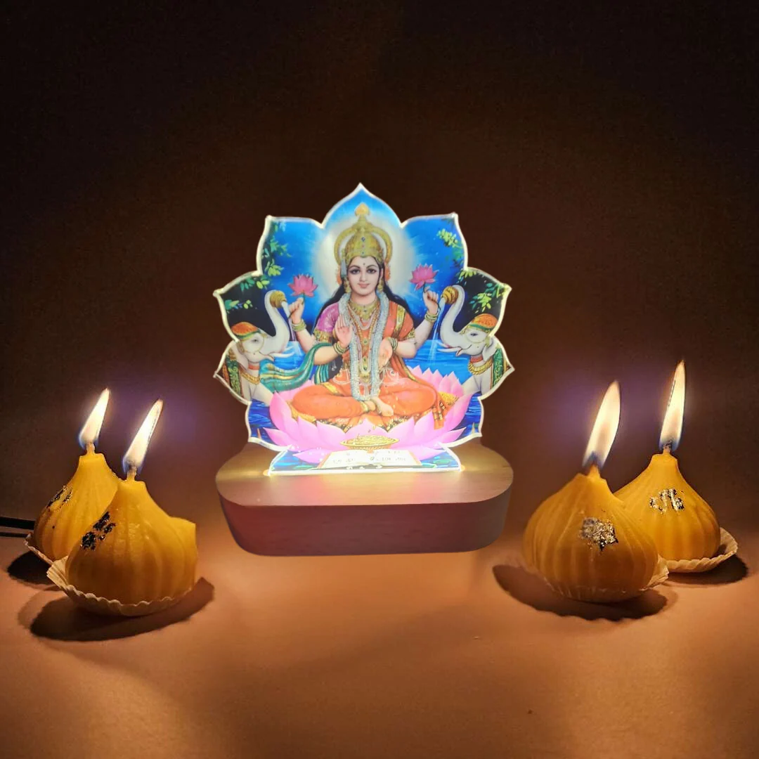 Goddess Laxmi LED God Lamp With Modak Candles - Diwali Gifts For Employees - Image 3