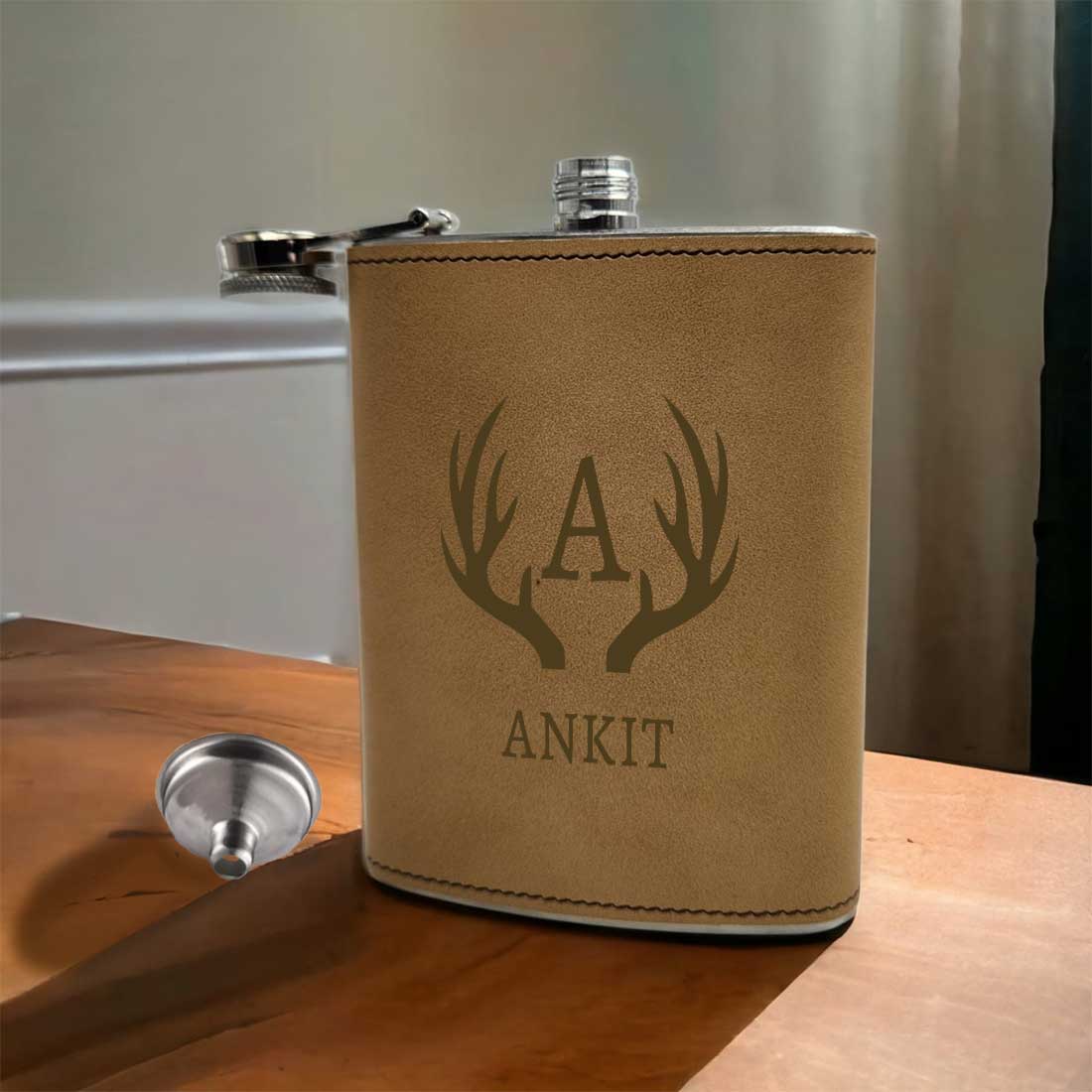 Personalized Faux Leather Hip Flask With Funnel Gifts For Men - Monogram Name