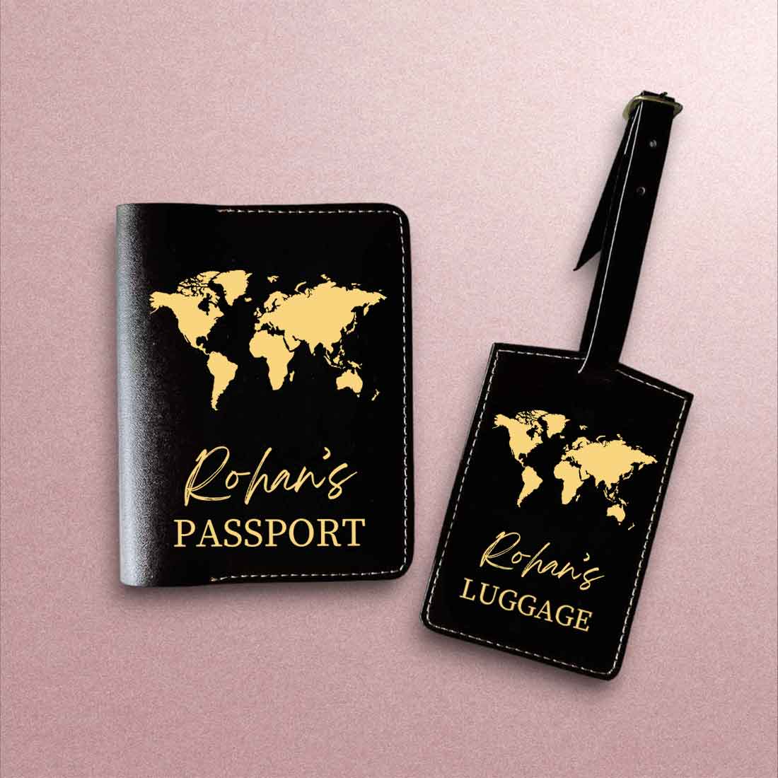 Leather Passport Holder Customized with Name Design Passport Cover and Luggage Tag Set - MAP - Image 2