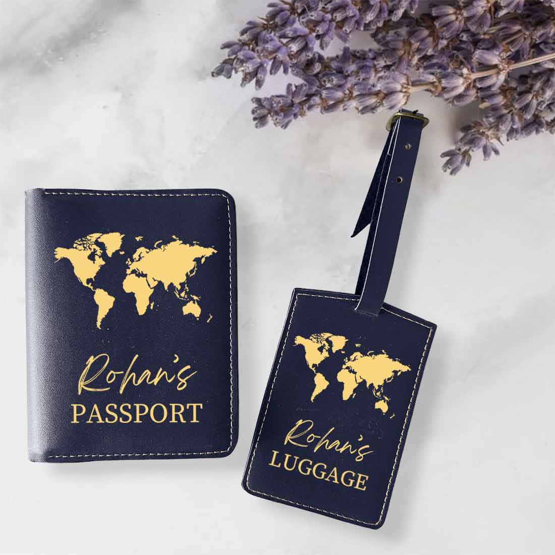Leather Passport Holder Customized with Name Design Passport Cover and Luggage Tag Set - MAP - Image 5
