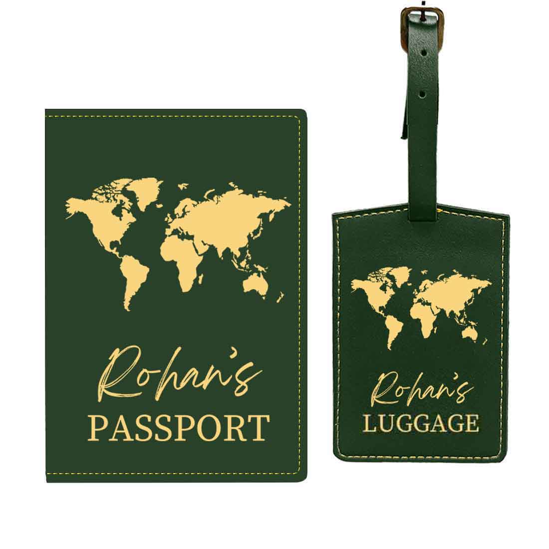 Leather Passport Holder Customized with Name Design Passport Cover and Luggage Tag Set - MAP - Image 7