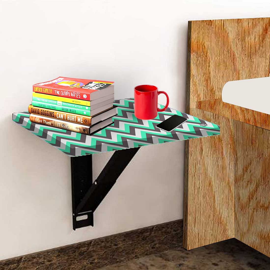 Bedside Table for Bedroom Small - Mint and Gray Chevron - Image 3