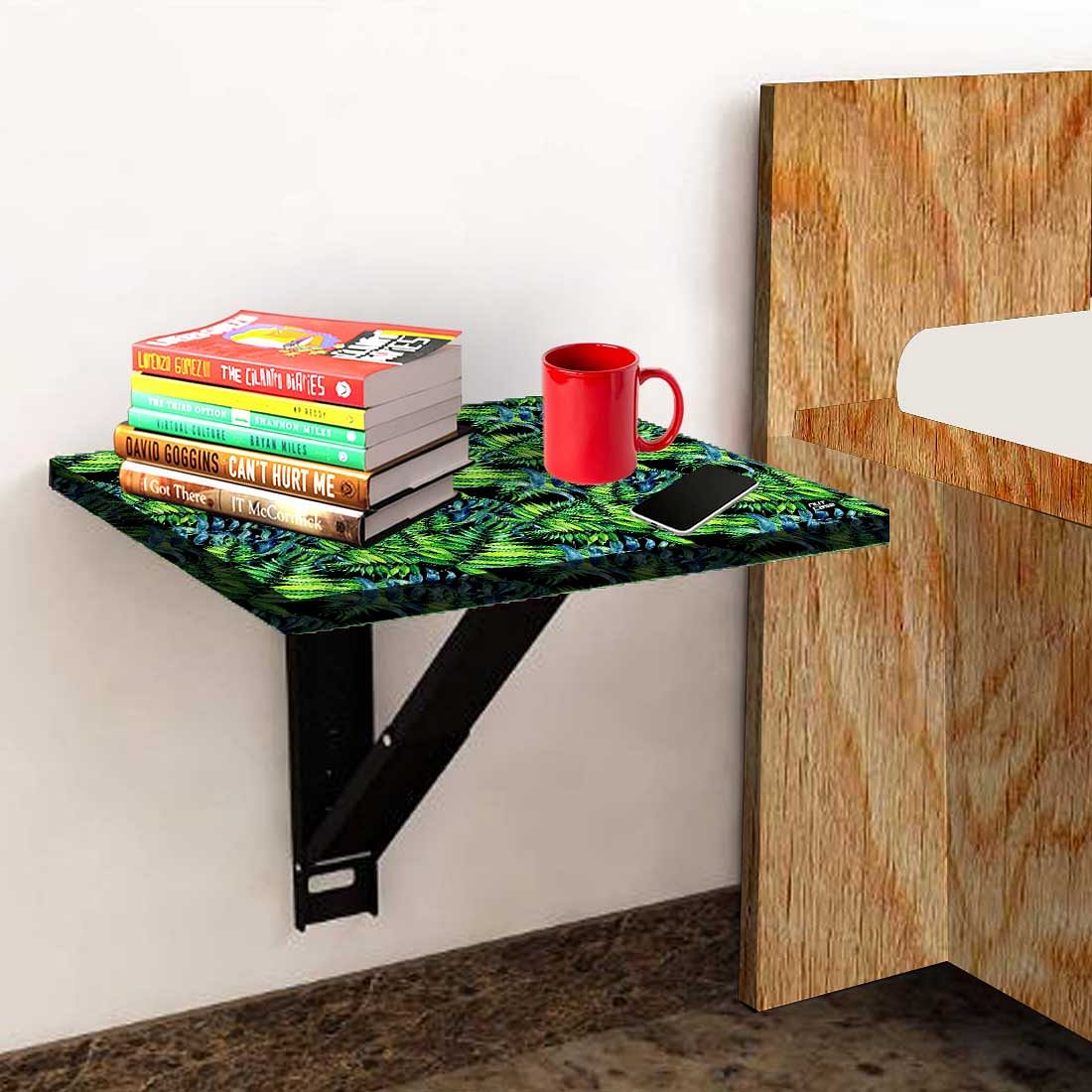 Wall Mounted Bedside Table - Green Black Leaf - Image 3