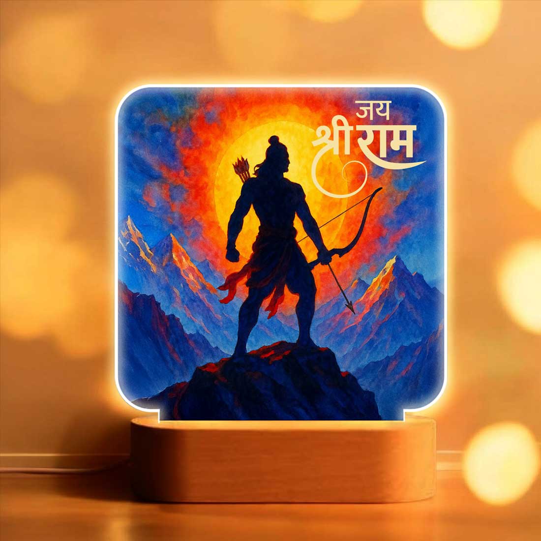 Lord Ram Night Light with Wooden Base – Warm White LED Lamp for Puja Room, Temple Lighting - Image 2