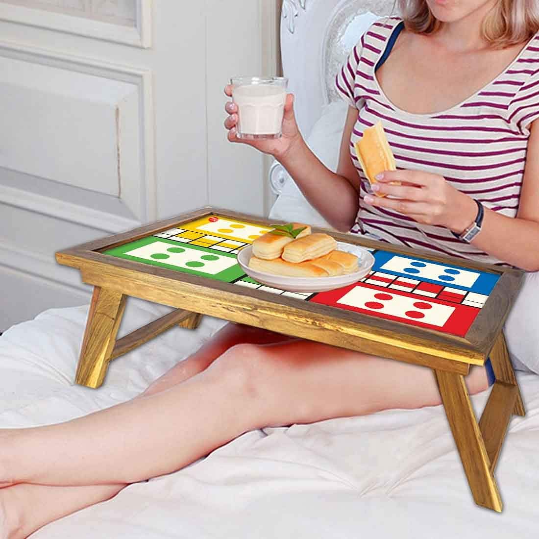 Ludo Study Breakfast Table Lapdesk Bed Tray Tables-Foldable Teak Desk - Image 4