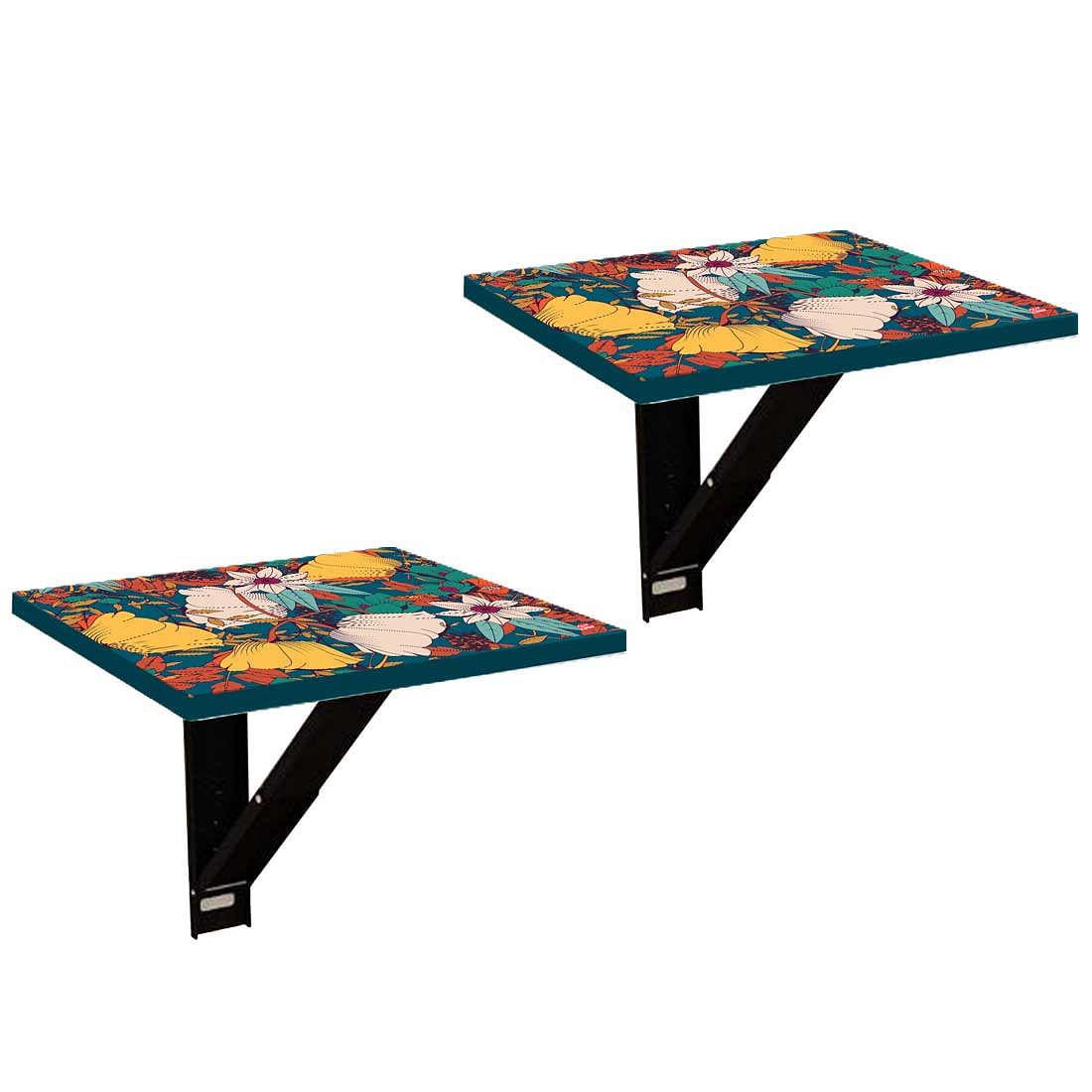 Fold Down Wall Fixed Bedside Table With Desk - Yellow Flower - Image 2