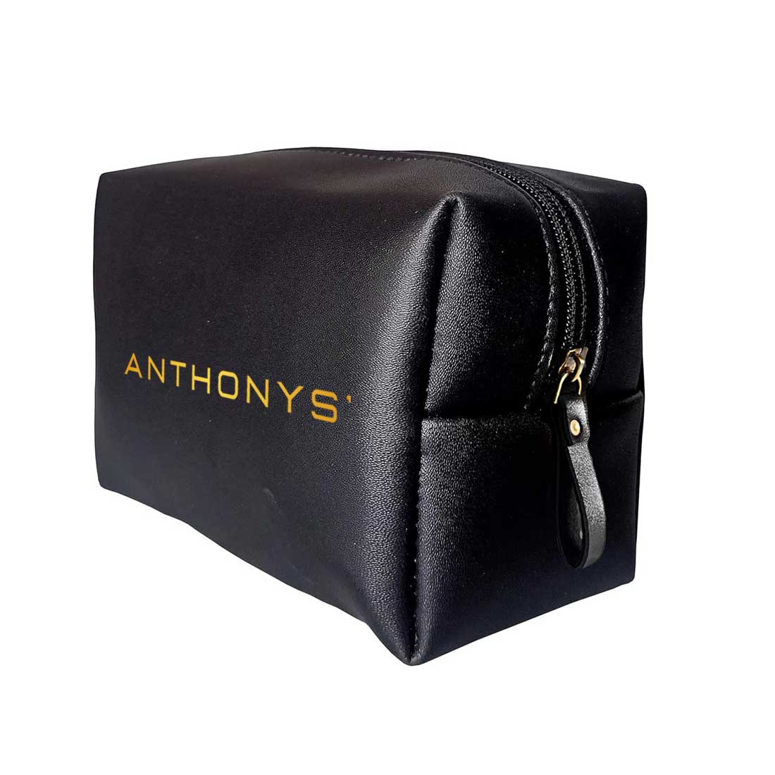 Male Toiletries Bag with Name - Faux Leather Black Travel Pouch - Image 11
