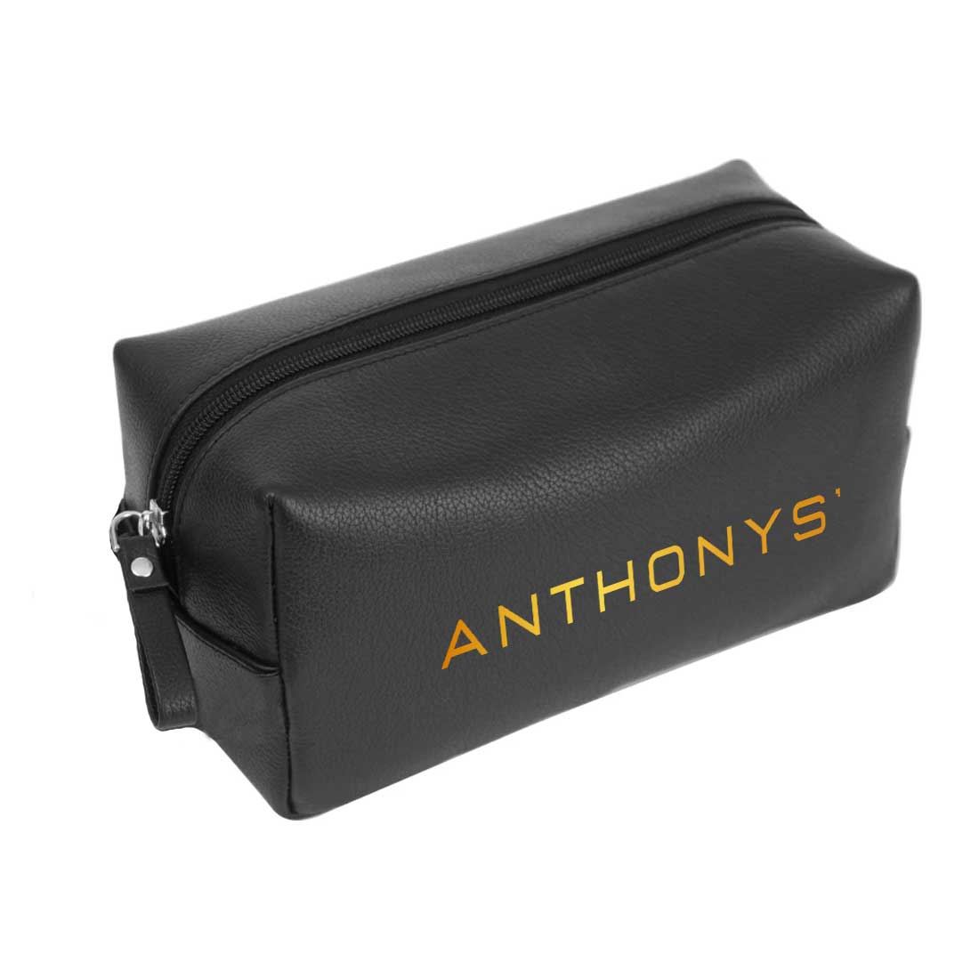 Male Toiletries Bag with Name - Faux Leather Black Travel Pouch - Image 13