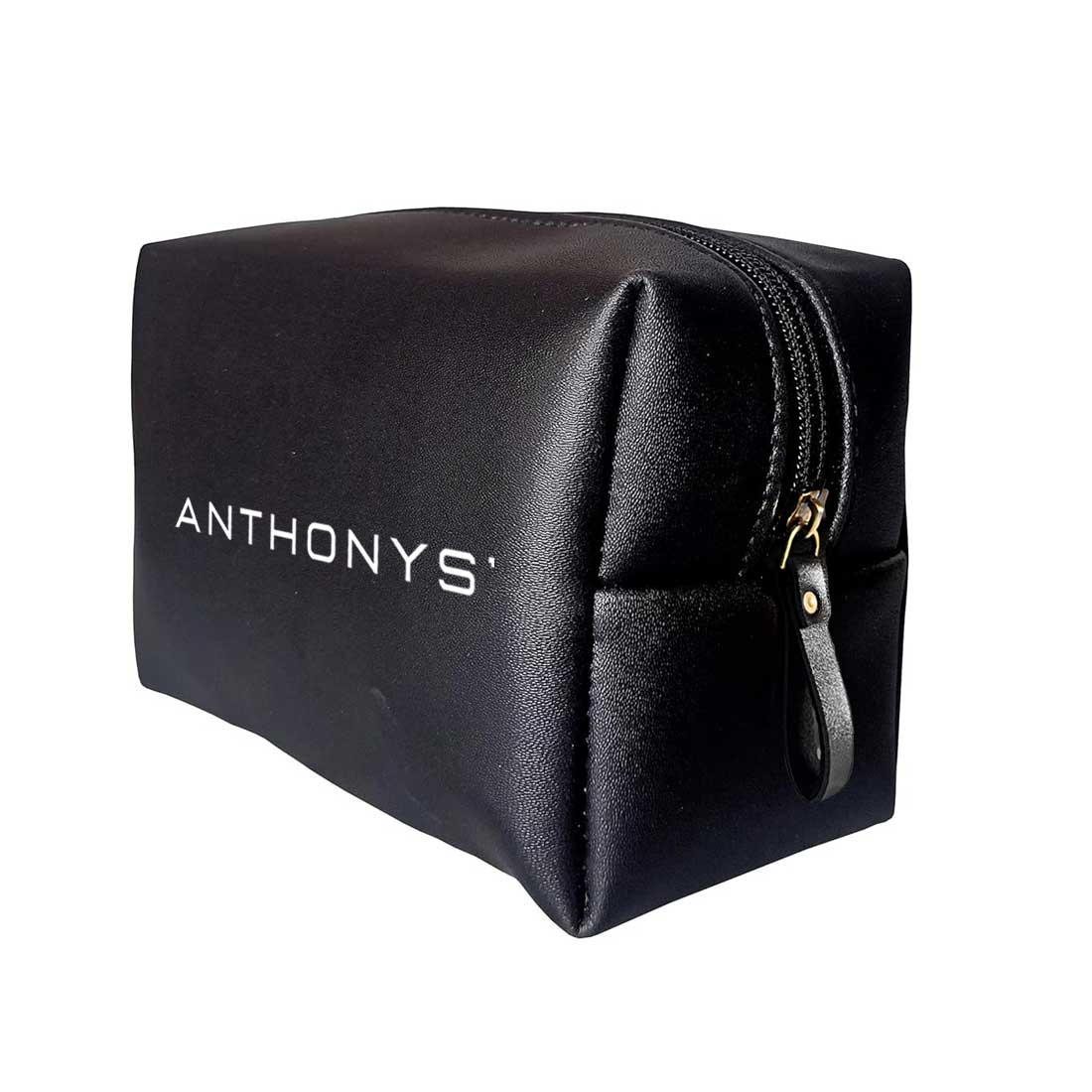 Male Toiletries Bag with Name - Faux Leather Black Travel Pouch - Image 4