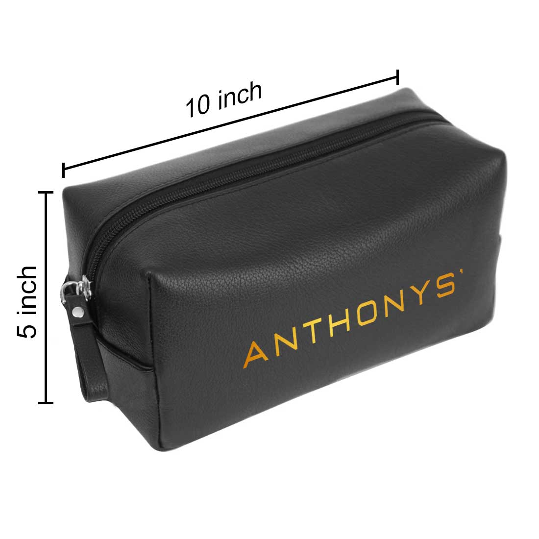 Male Toiletries Bag with Name - Faux Leather Black Travel Pouch - Image 6