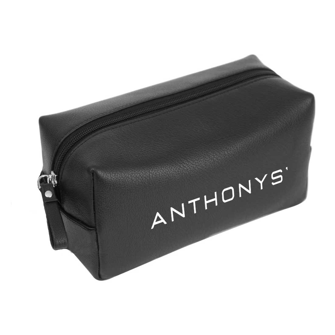 Male Toiletries Bag with Name - Faux Leather Black Travel Pouch - Image 8