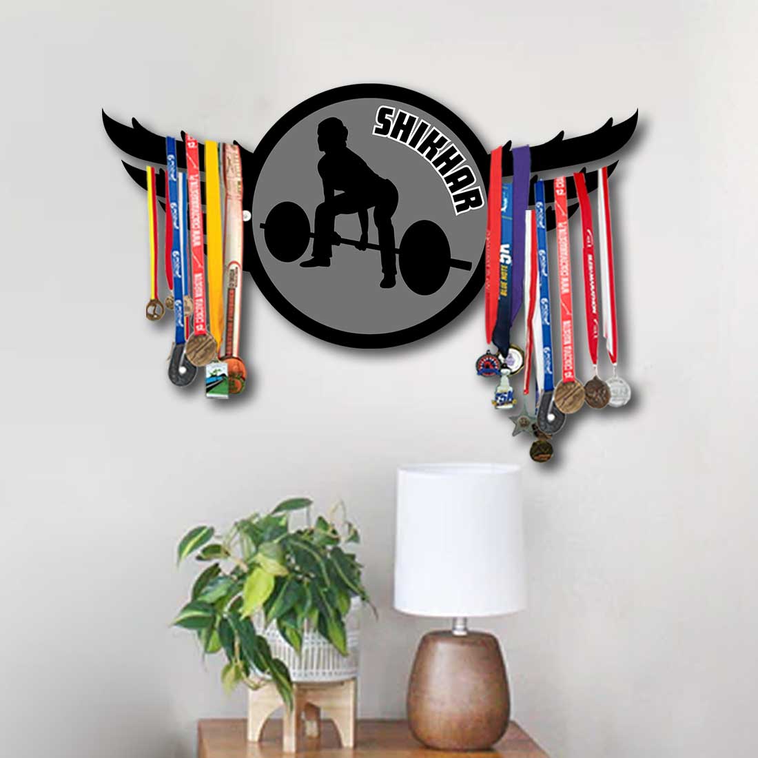 Medal Display with Name - Personalized Metal Medal Holder for Wall - Weightlifters - Image 2