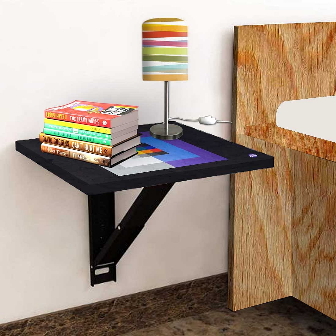 Fold Down Wall Mount Night Table With Desk - Blue Box Pattern - Image 4