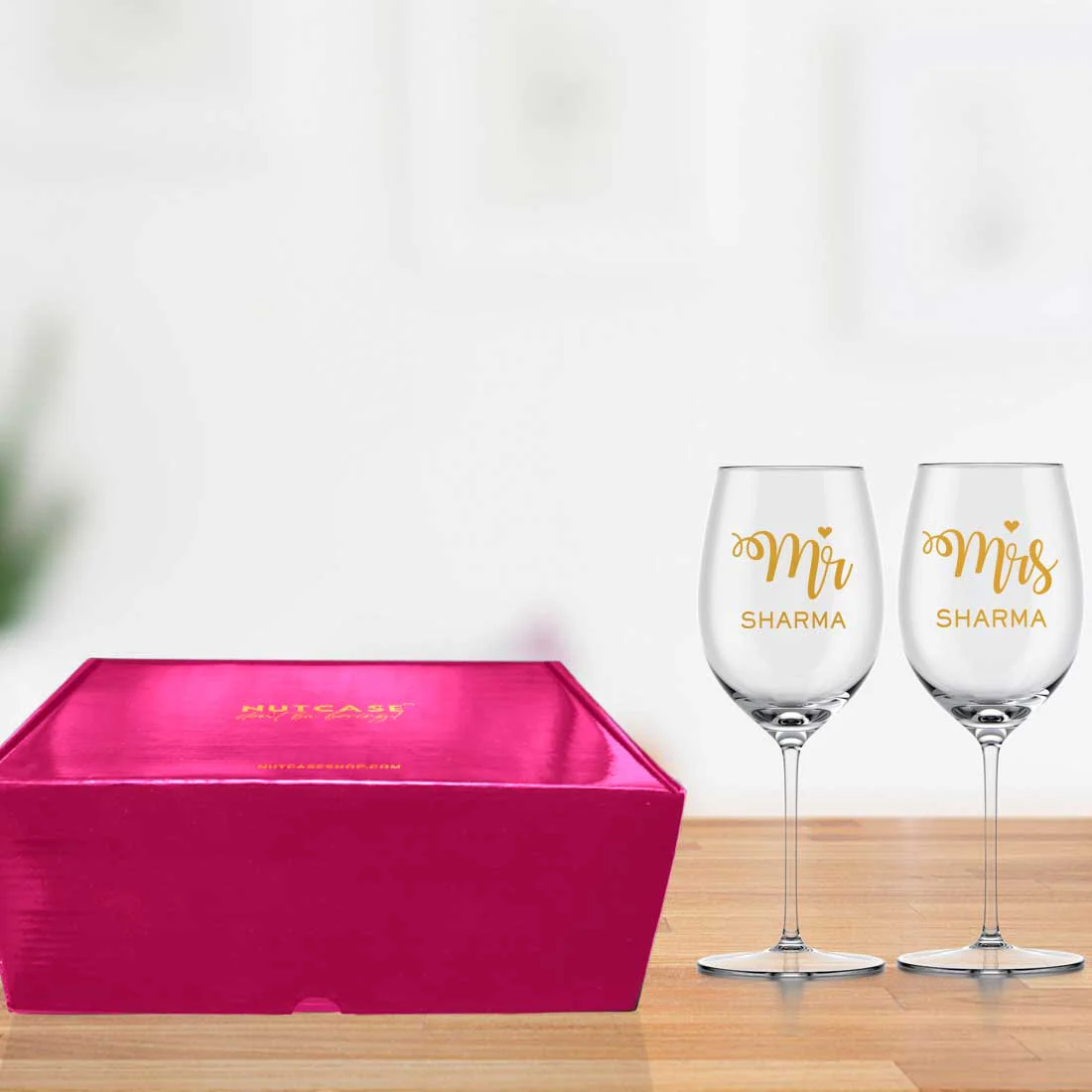 Wine Glass Set of 2 Gift Box - Mr & Mrs Wine Glasses in Black & Pink Box - Image 11