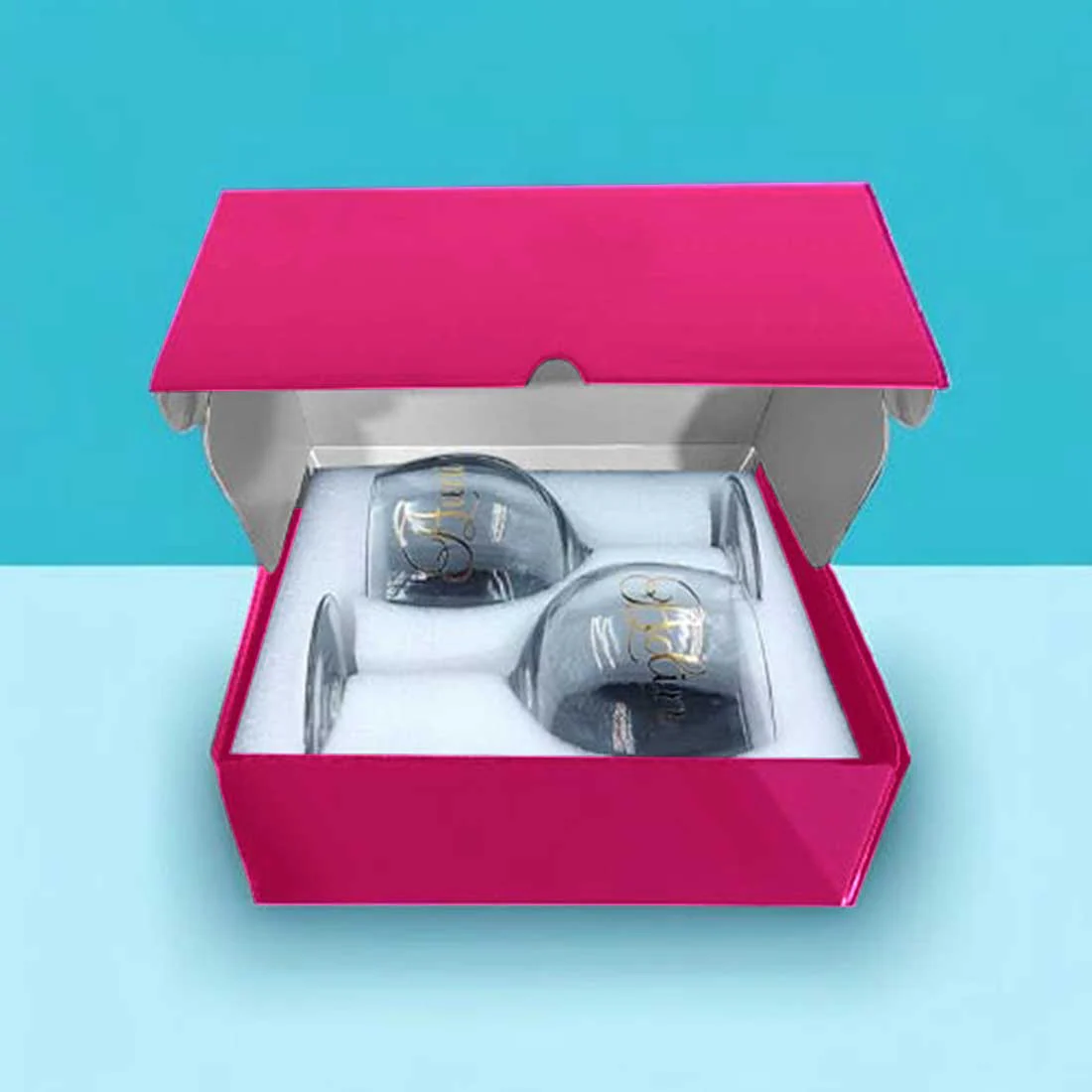 Wine Glass Set of 2 Gift Box - Mr & Mrs Wine Glasses in Black & Pink Box - Image 12