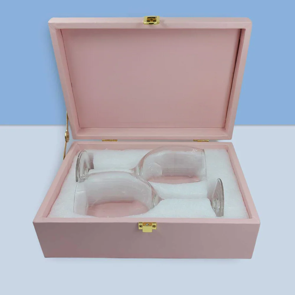 Wine Glass Set of 2 Gift Box - Mr & Mrs Wine Glasses in Black & Pink Box - Image 13