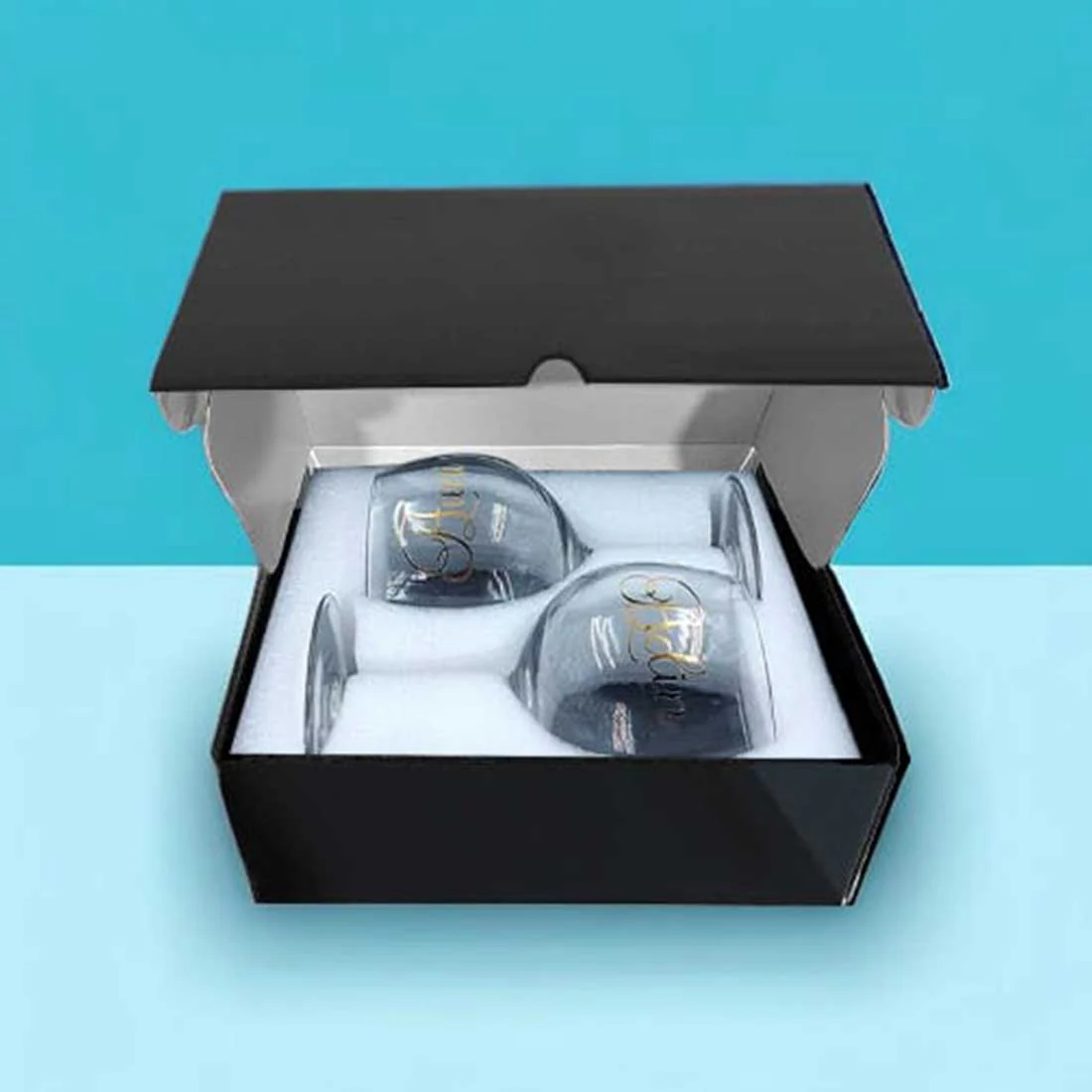 Wine Glass Set of 2 Gift Box - Mr & Mrs Wine Glasses in Black & Pink Box - Image 16