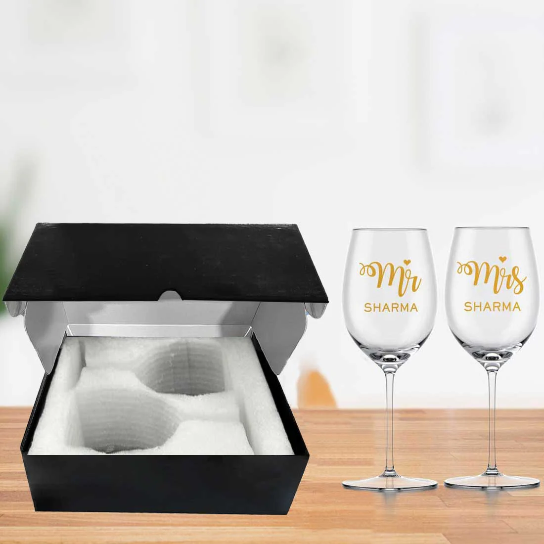 Wine Glass Set of 2 Gift Box - Mr & Mrs Wine Glasses in Black & Pink Box - Image 17