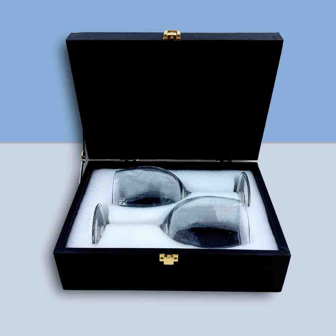 Wine Glass Set of 2 Gift Box - Mr & Mrs Wine Glasses in Black & Pink Box - Image 4