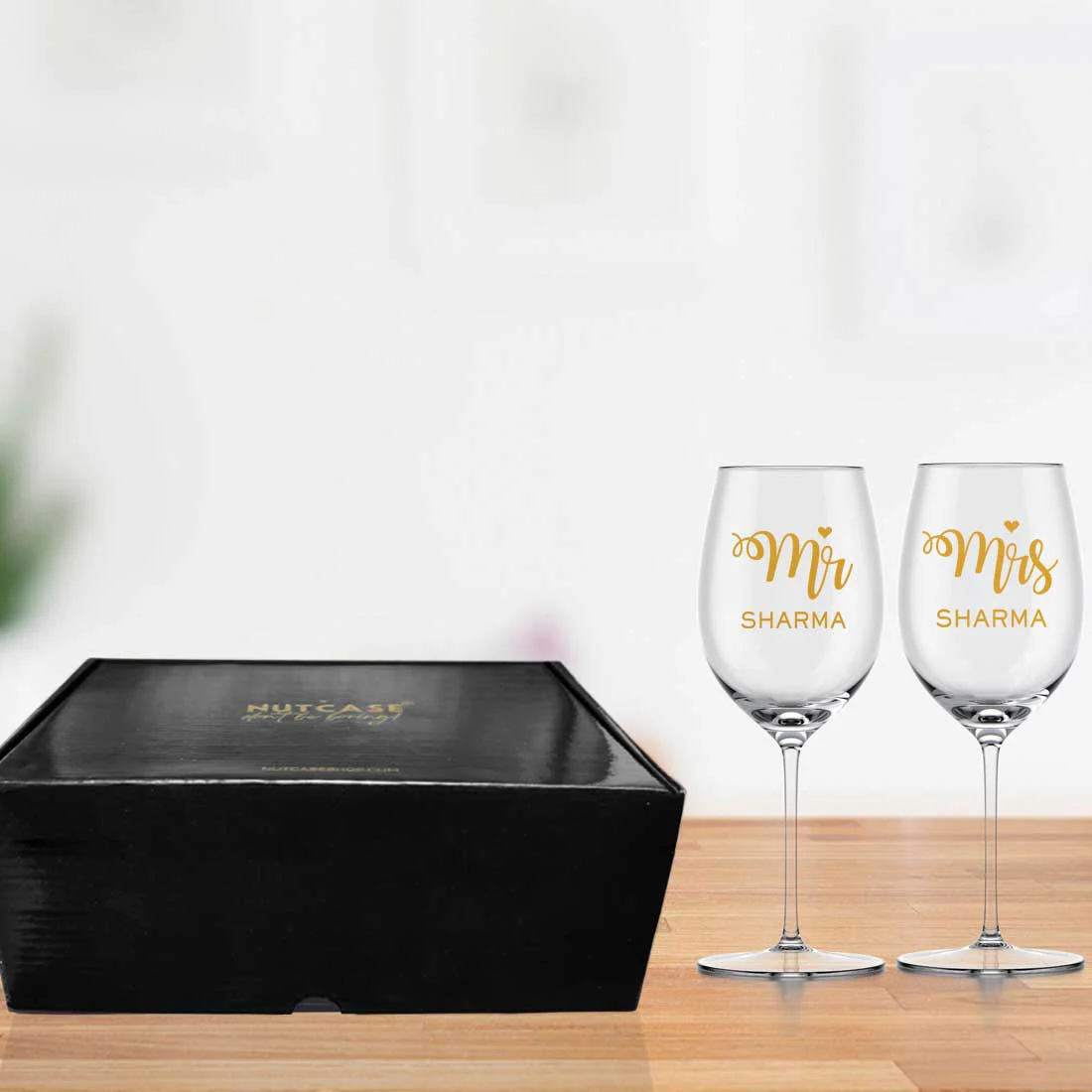 Wine Glass Set of 2 Gift Box - Mr & Mrs Wine Glasses in Black & Pink Box - Image 6