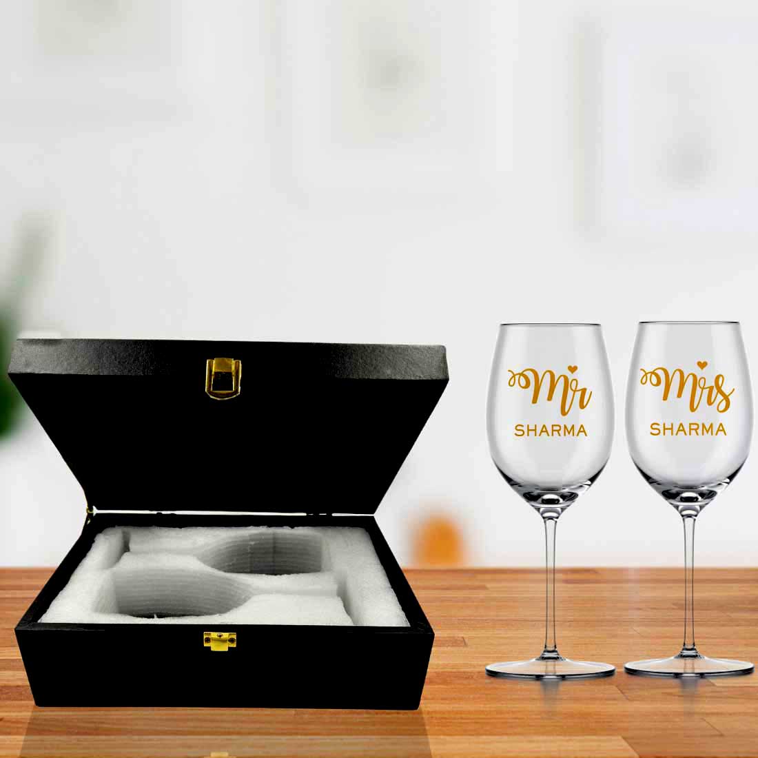 Wine Glass Set of 2 Gift Box - Mr & Mrs Wine Glasses in Black & Pink Box - Image 7