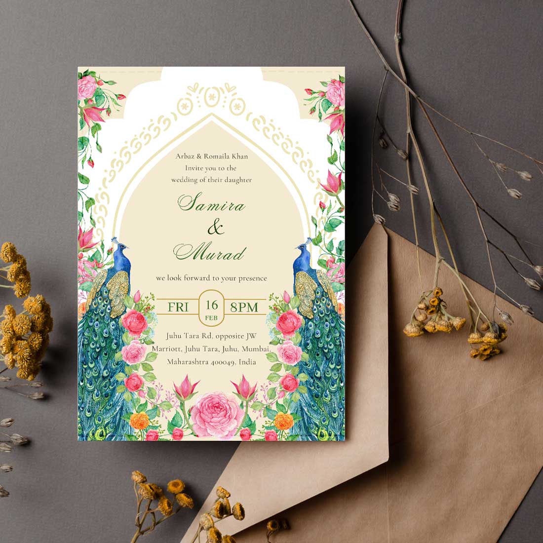 Muslim Wedding Cards - Islamic Wedding Invitation Card-6x9 inches (Acrylic or Satin on Paper Board)(25 pcs) - Image 2