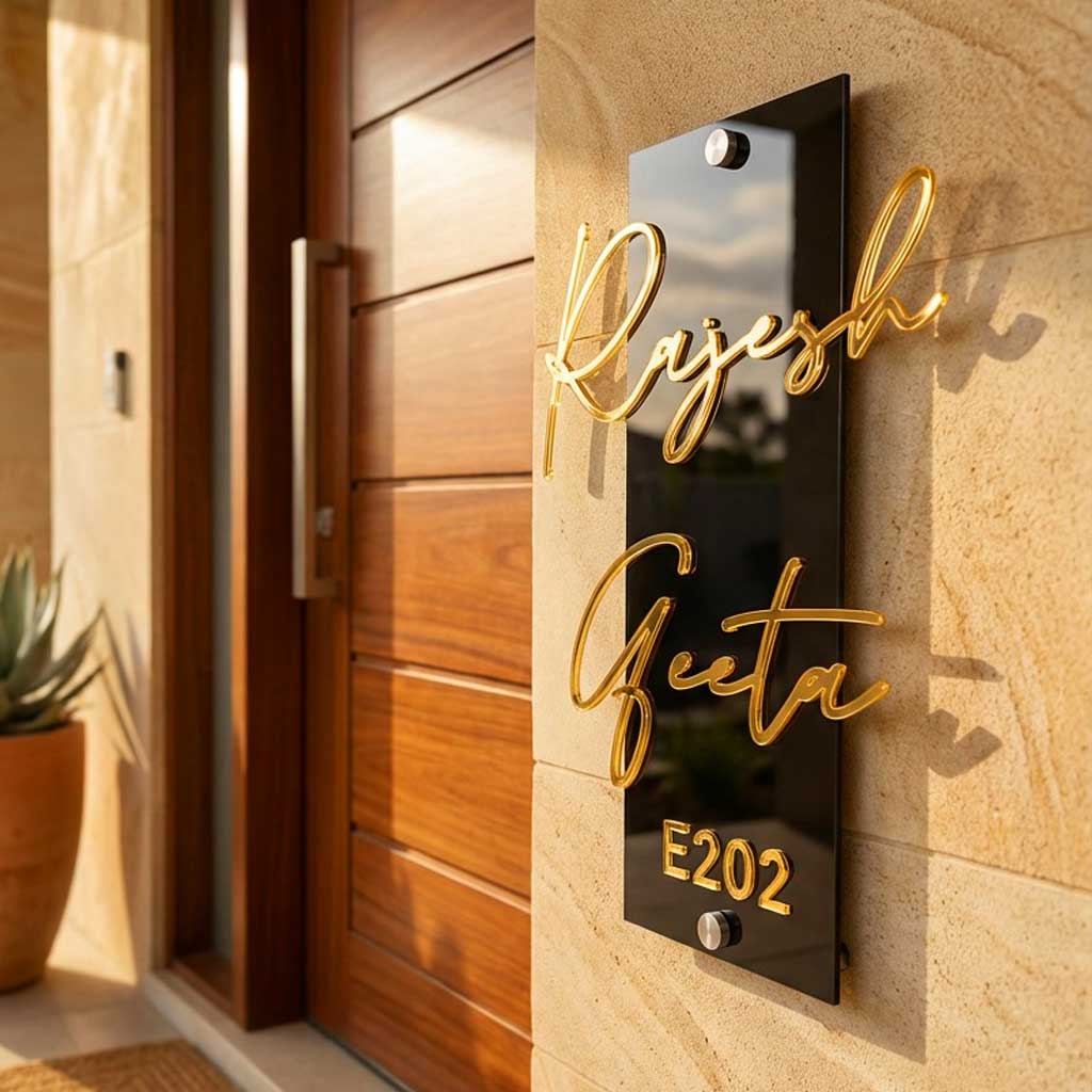 Name Plate for Home | Premium Acrylic Name Plate with Black Base & Golden Initials for Home and Office - Image 2