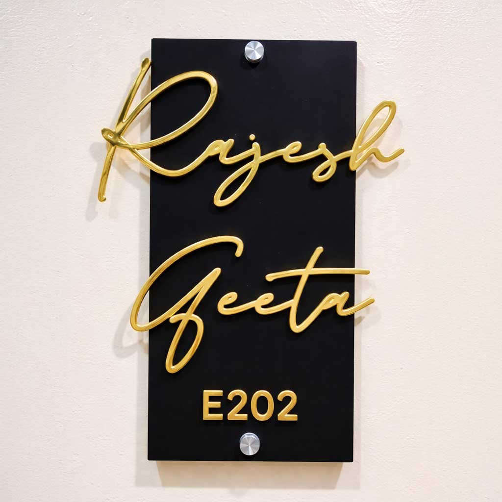 Name Plate for Home | Premium Acrylic Name Plate with Black Base & Golden Initials for Home and Office - Image 5