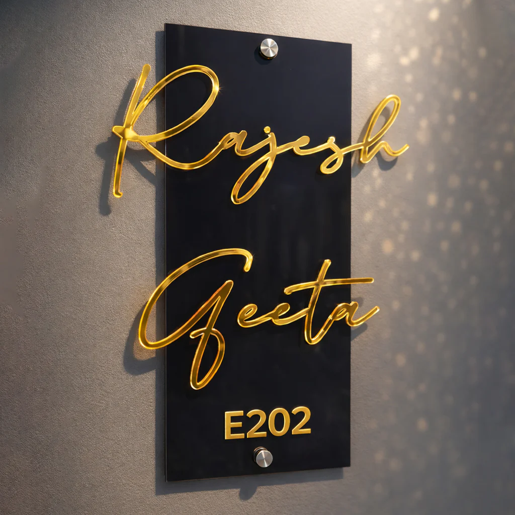 Name Plate for Home | Premium Acrylic Name Plate with Black Base & Golden Initials for Home and Office - Image 7