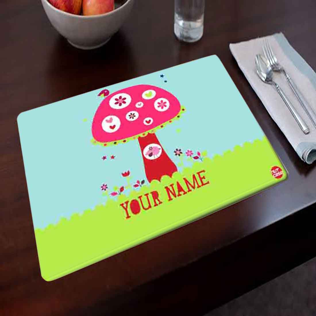 Personalized Fabric Table Mats For Kids - Cute Mushroom