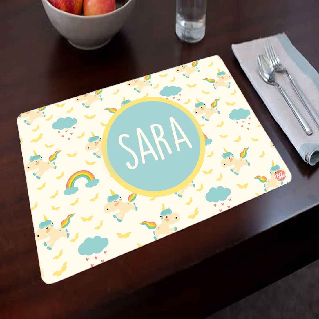 Personalized Unicorn Birthday Return Gifts Table Mats for Kids - Unicorn and Rainbow
